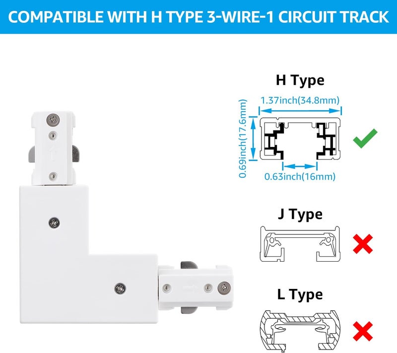 LEONLITE H Track L Connector, H Type Single Circuit 3-Wire-1 Track Lighting Kit, UL Listed, Flame Retardant Material, White - Image 4